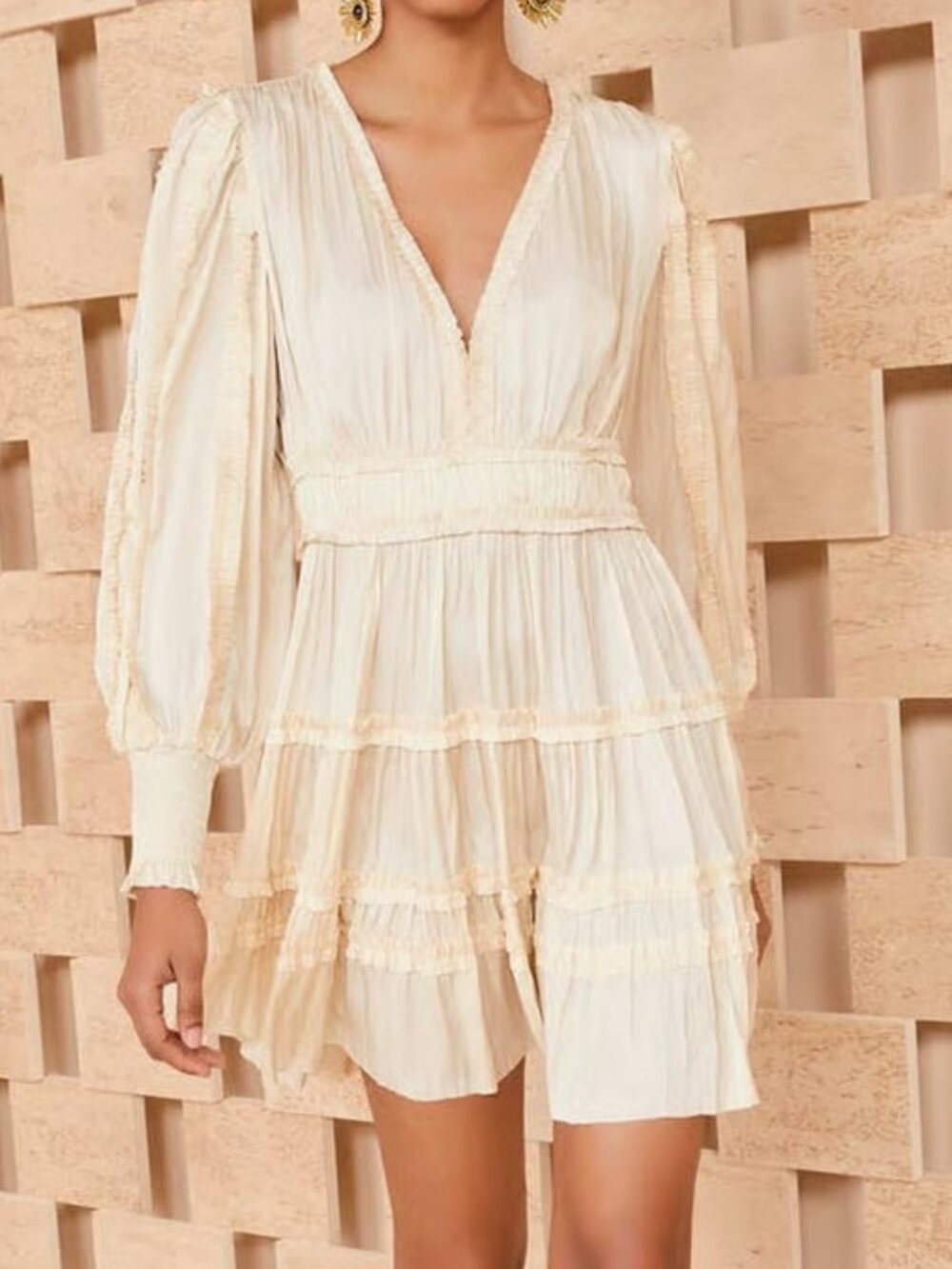 Ulla Johnson Gemma long sleeve satin plisse pleated ruffle mini dress silk Amara